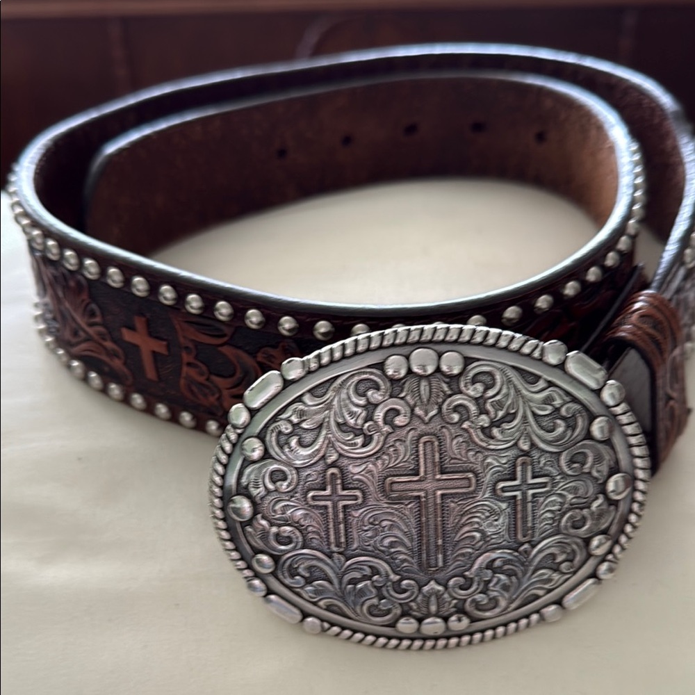 Men's Brown Genuine Leather Belt with Silver Buckle